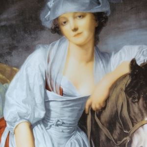 Vtg Plate Harmony Eloquently Poised French Style Woman Black Horse Gold Trimmed